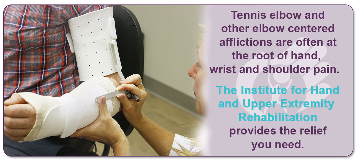 Education patients on their conditions, their surgury and precautions helps to maximize successful rehabilitation.   Tennis elbow and other elbow centered afflictions are often at the root of hand, wrist and shoulder pain. Custom orthotics are made to provide a better fitting product.  “Off the shelf” braces are less likely to be comortable and less likely to provide the support needed.  Therapy at The Hand Institute provides the relief you need