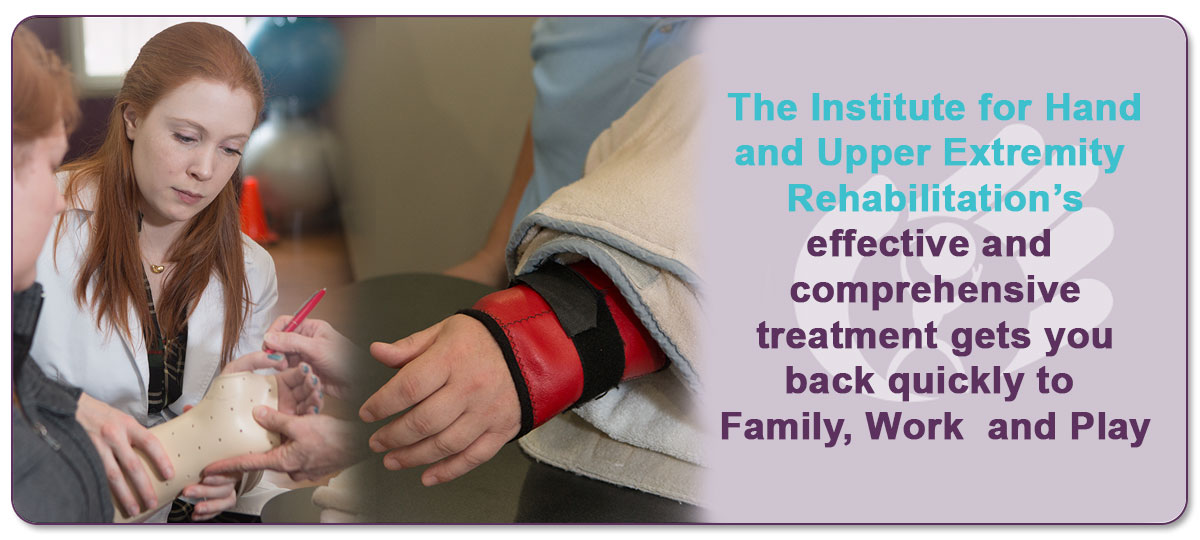 Heat and Stretching may be used to improve motion which may be challenging to achieve. We fabricate custom orthotics to patients to maximize the fit and provide specific needs of patients.  We use orthotics to provide immobilization following surgery, to promote motion at a specific joint or to rest an inflammed area such as an arthritic hand.    They are often needed to meet post operatvie needs or are a better fit for resting and support on an area where prefabricated braces are not adequate.   The Hand Institute’s effective and comprehensive treatment gets you back quickly to Family, Work and Play